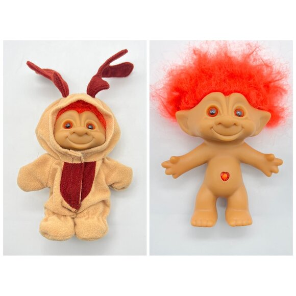 Reindeer Troll Ace Novelty Treasure Troll Orange Eyes Hair Wishstone Gem - Picture 1 of 12